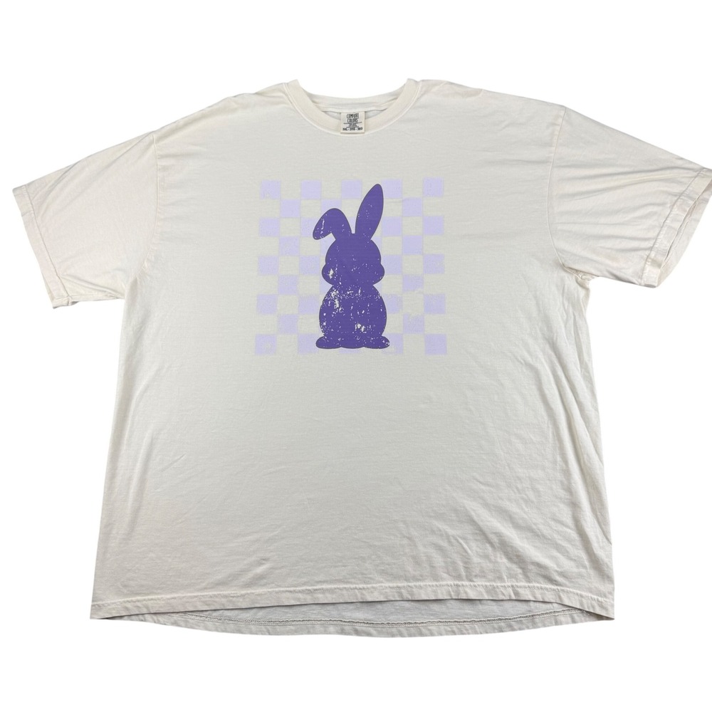Comfort Colors Purple Bunny Checkered T-Shirt Ivory Heavyweight Cotton 3XL